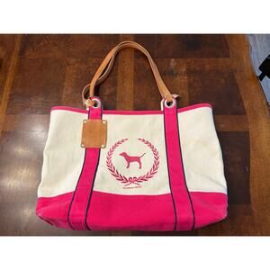 Vintage VS PINK Victoria’s Secret Canvas Tote Bag Dog Logo Leather Y2K